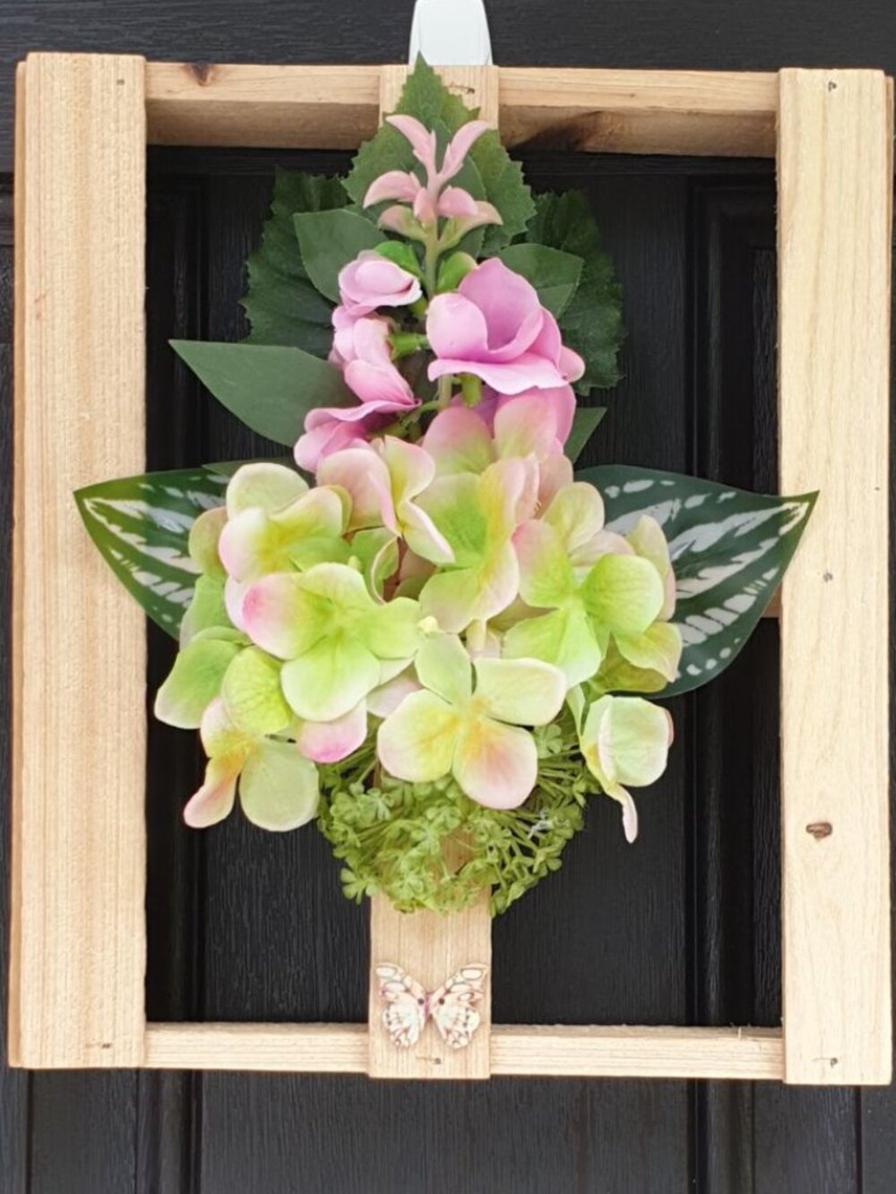Hydrangea Flowers Wooden Wreath Butterfly Farm House Office Home Wall Door Decor